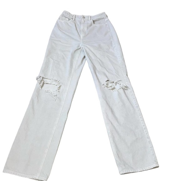 Pac Sun 90's Boyfriend jeans wide leg busted knee off white high waist 27" - Picture 2 of 10